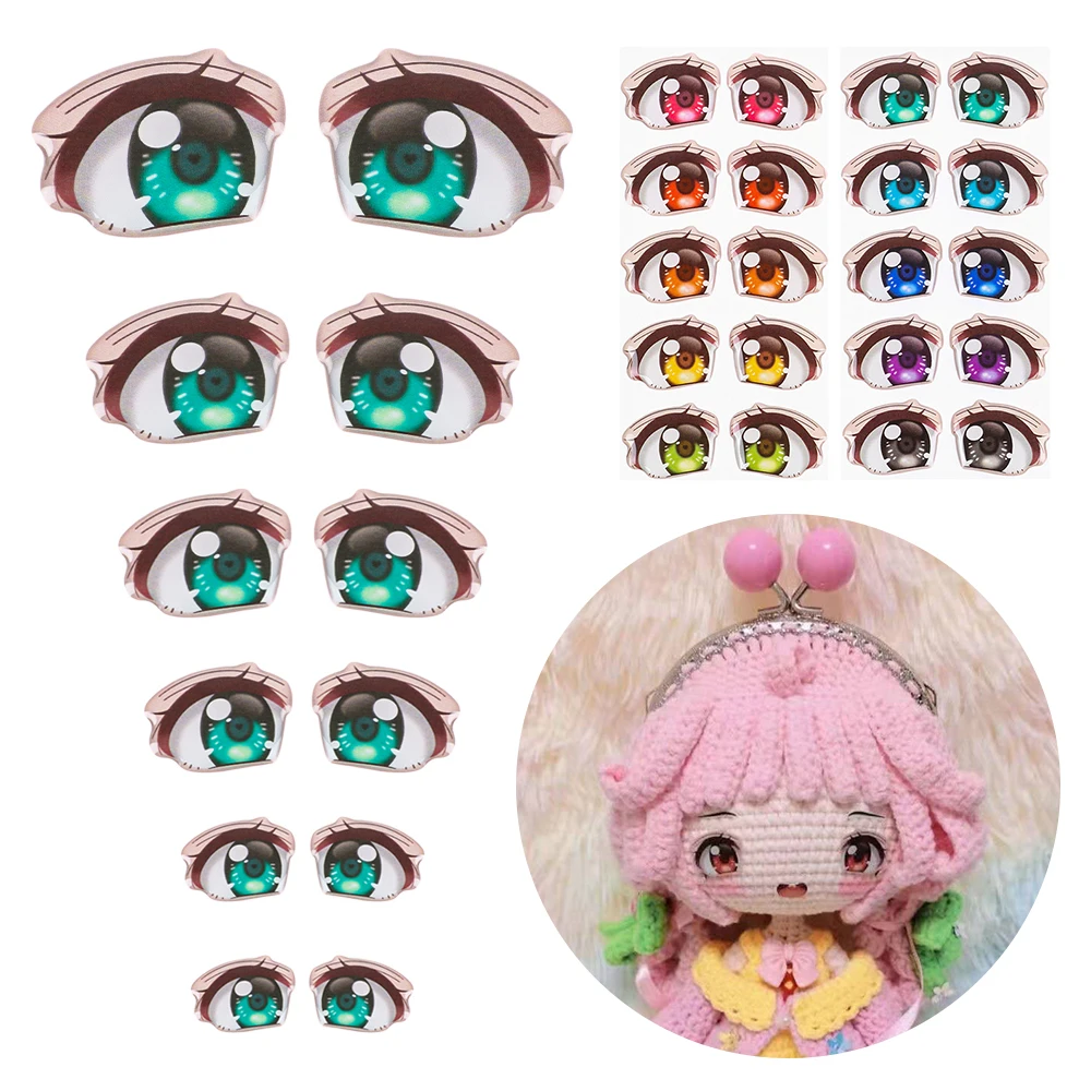 10Pairs Rainbow Cartoon Eyes Stickers For Loli Doll Eyes Accessories Cute Crystal Eyes Sticker Anime Figurine Face Organ Paster