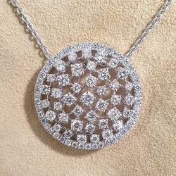 Huitan Full Dazzling CZ Stone Round Shaped Pendant Necklace Silver Color O Chain Luxury Wedding Accessories Women Trendy Jewelry