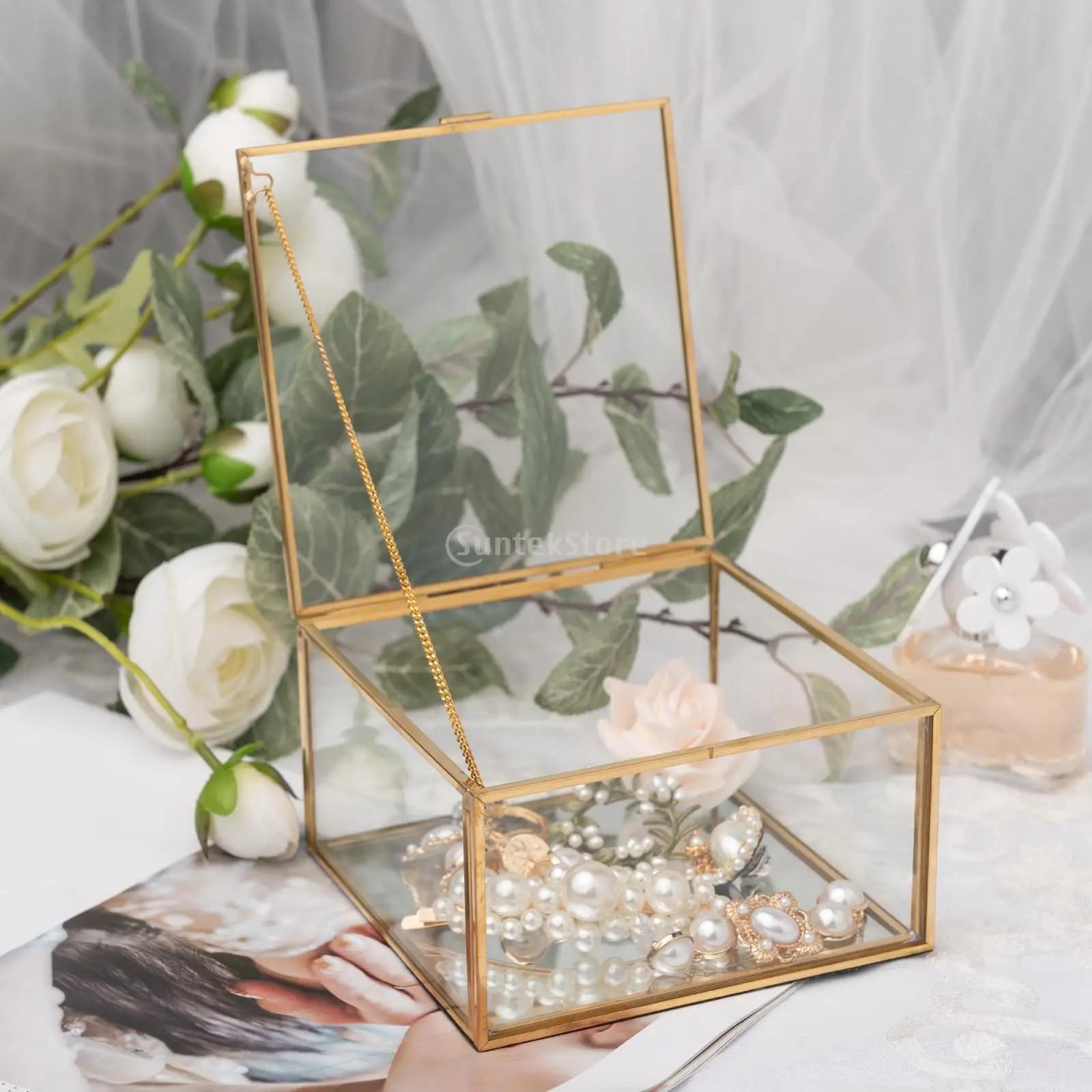 Glass Jewelry Box Vintage Clear Glass Tray Jar Candle Holder Jewelry Storage Organizer for Dressing Table Decoration Storage