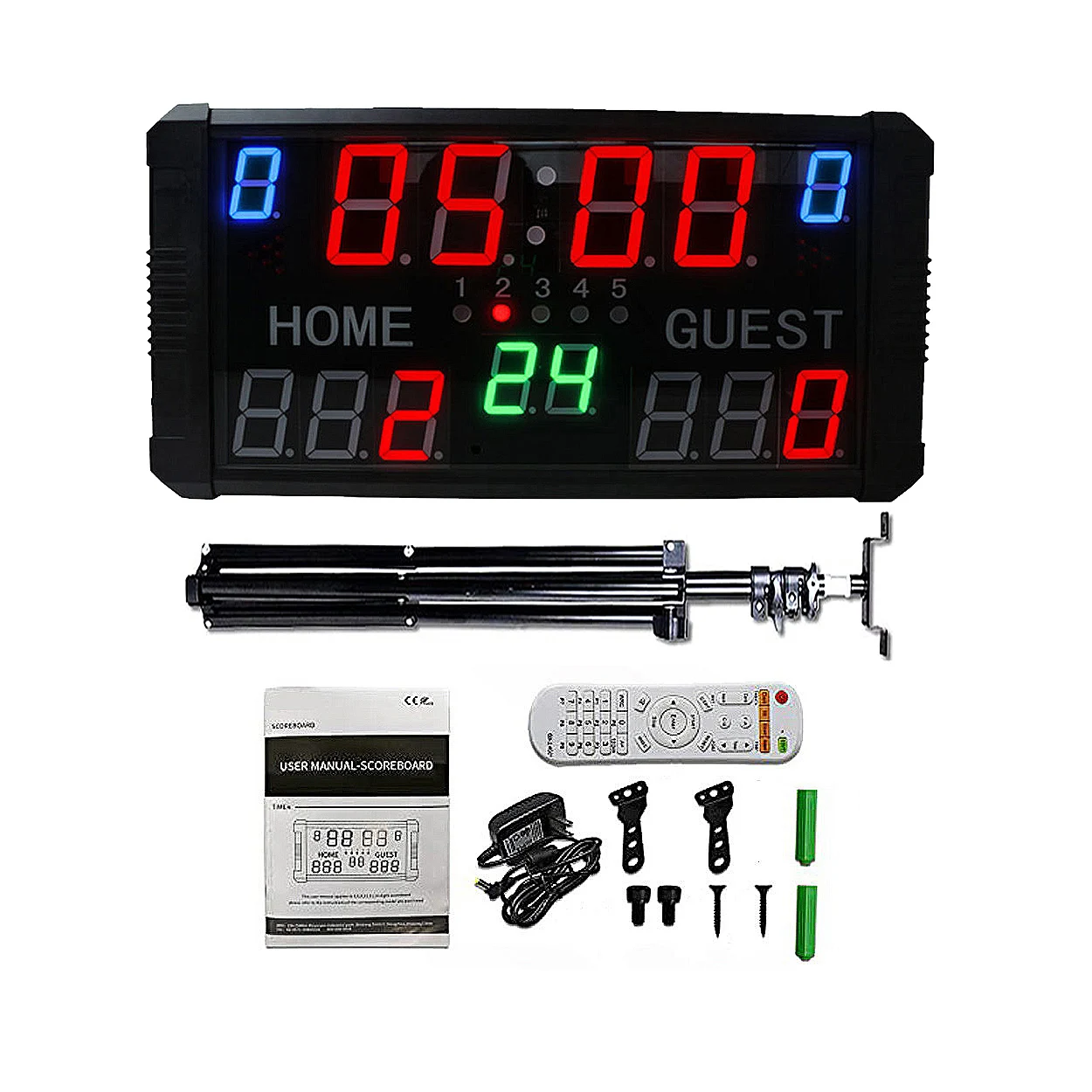 Electronic Digital Scoreboard for Basketball, LED, Outdoor, 14 Digits, Multi Sports, 12, 14, 24s Shot Clock, Tripod