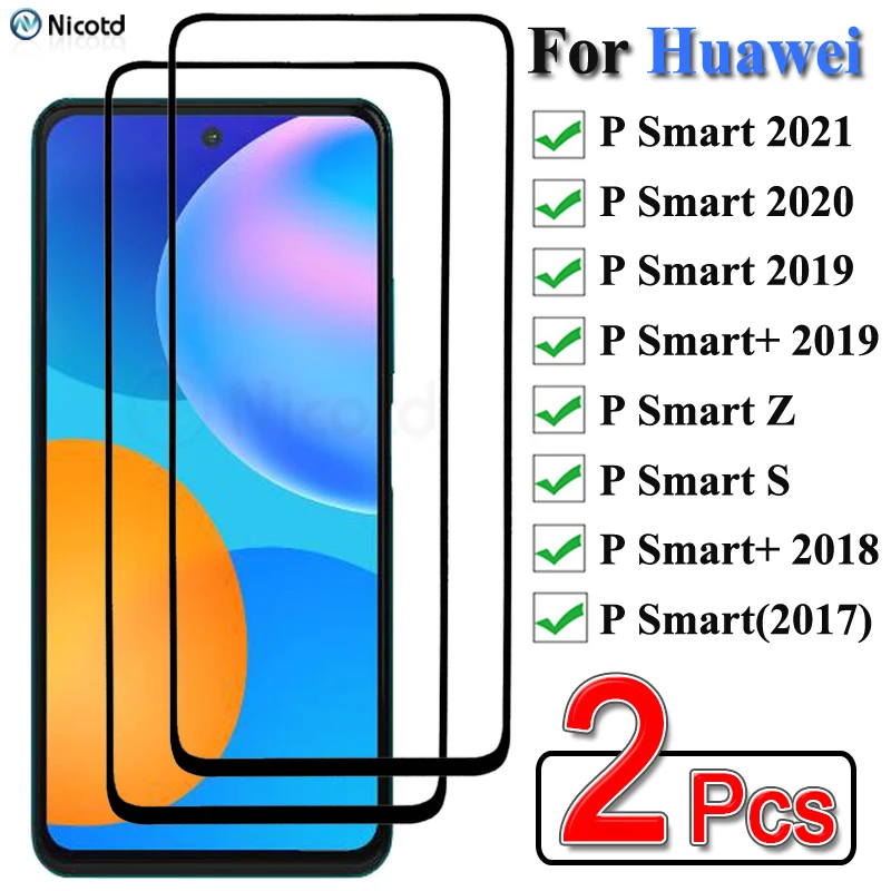 2 Pieces Full Cover Tempered Glass For Huawei P Smart 2021 P Smart Z S Screen Protector For Huawei P Smart 2020 2019 2018 2017