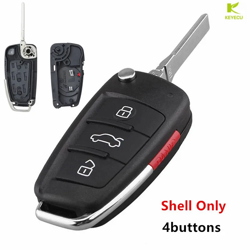 KEYECU Replacement Remote Key Shell Case 4 Button for Audi A2 A3 A4 A6 A8 TT Quattro S3 S6 S8 Q7 R8 S5 RS4 With HU66