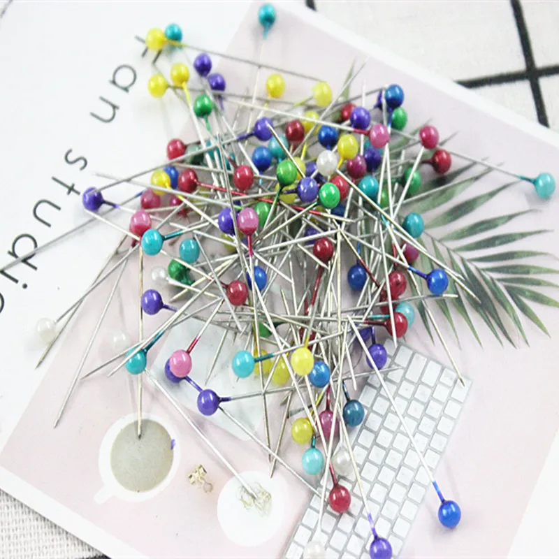 50pcs Colorful Glass Ball Head Pins Florists Sewing Pin Straight Quilting Needles DIY Sewing Crafts Pins Sewing Tools