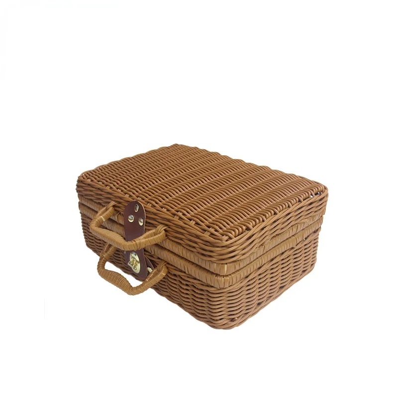 

Vintage Portable Handmade Rattan Woven Storage Case MakeupHolder Suitcase Sundries Organizer Box Travel Picnic Luggage Basket