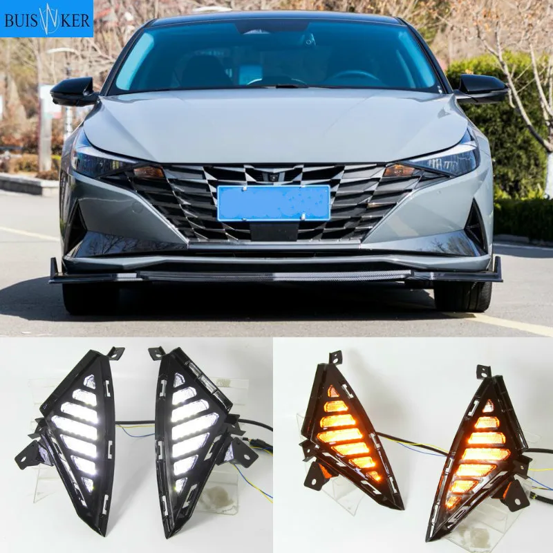 

For Hyundai Elantra 2020 2021 LED DRL Daytime Running Lights with Yellow Turn Singal Car Fog Lamp Cover Case