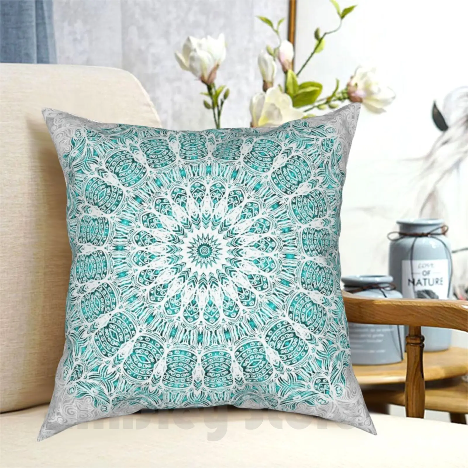 A Glittering Mandala Pillow Case Printed Home Soft Throw Pillow Glitter Glittering Gloss Glossy Pattern Mandala Border