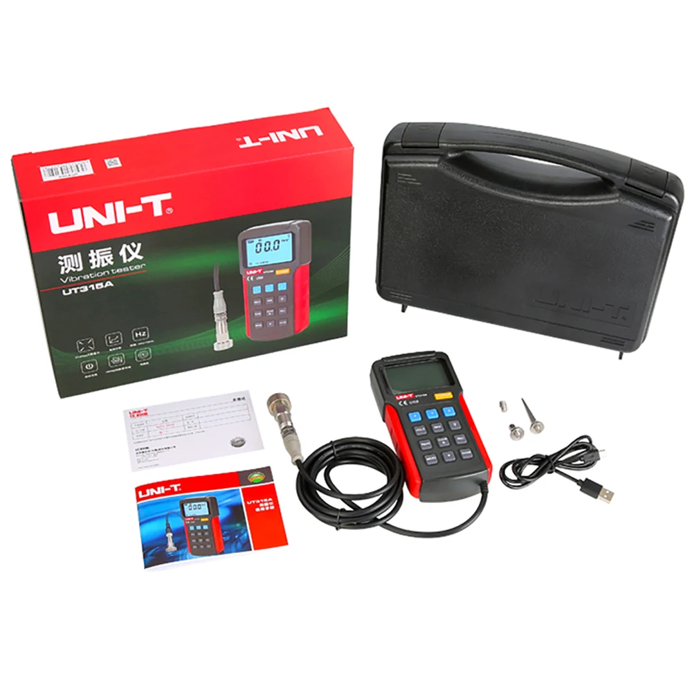 UNI-T UT315A การสั่นสะเทือนแบบดิจิตอลเครื่องทดสอบการสั่นสะเทือนการเร่งความเร็ว Displacement Measurement USB เชื่อมต่อ PC