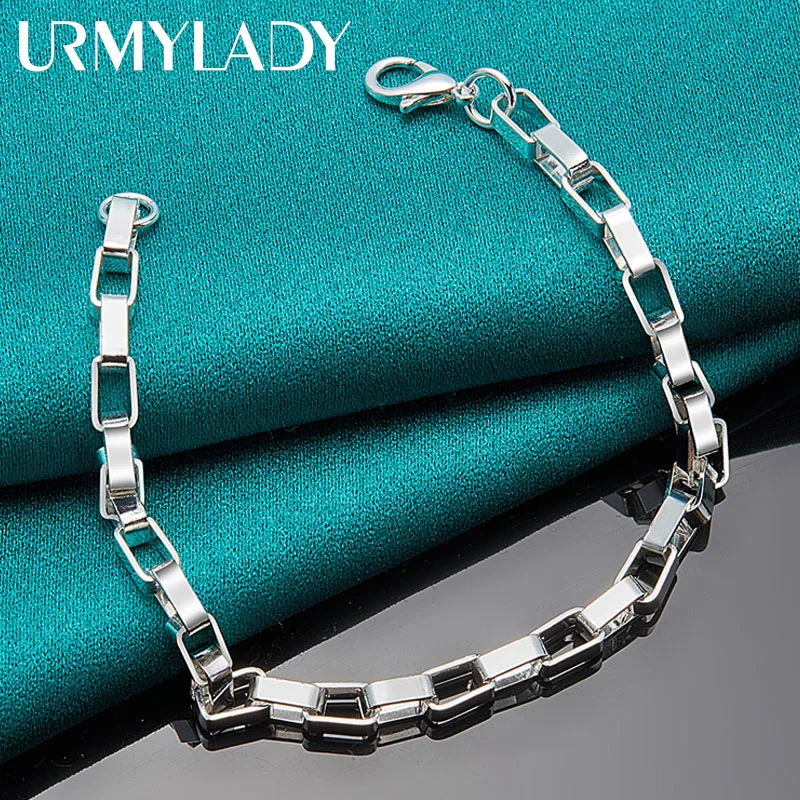 

URMYLADY 925 Sterling Silver Big Long 5mm Box Chain Bracelet Wedding Engagement Party For Women Man Fashion Charm Jewelry