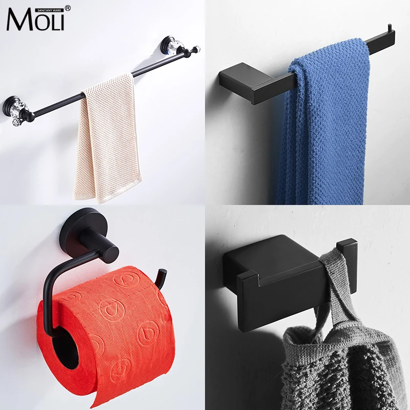 

Black Bathroom Accessories Hardware Sets Robe Hook Towel Rail Bar Rack Bar Shelf Tissue Paper Holder Toothbrush Holder MLG8530