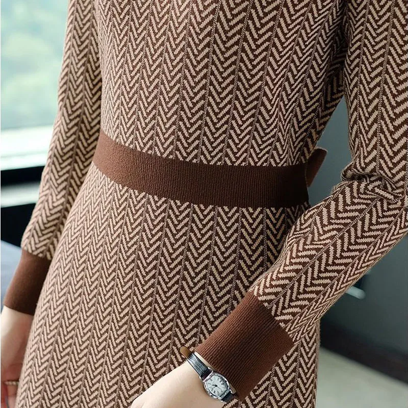 Women\'s Sweater Dress New Autumn Winter Half Turtleneck Pullover Mid-length Knitted Dress Office Female Jumper Sweater Dresses