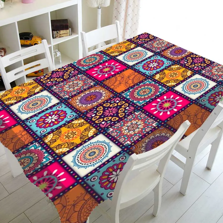 Vintage Decorative Mandala Bohemian Patchwork Party Table Decor Rectangle Square Tablecloth Table Cover Cloth for Dining Kitchen