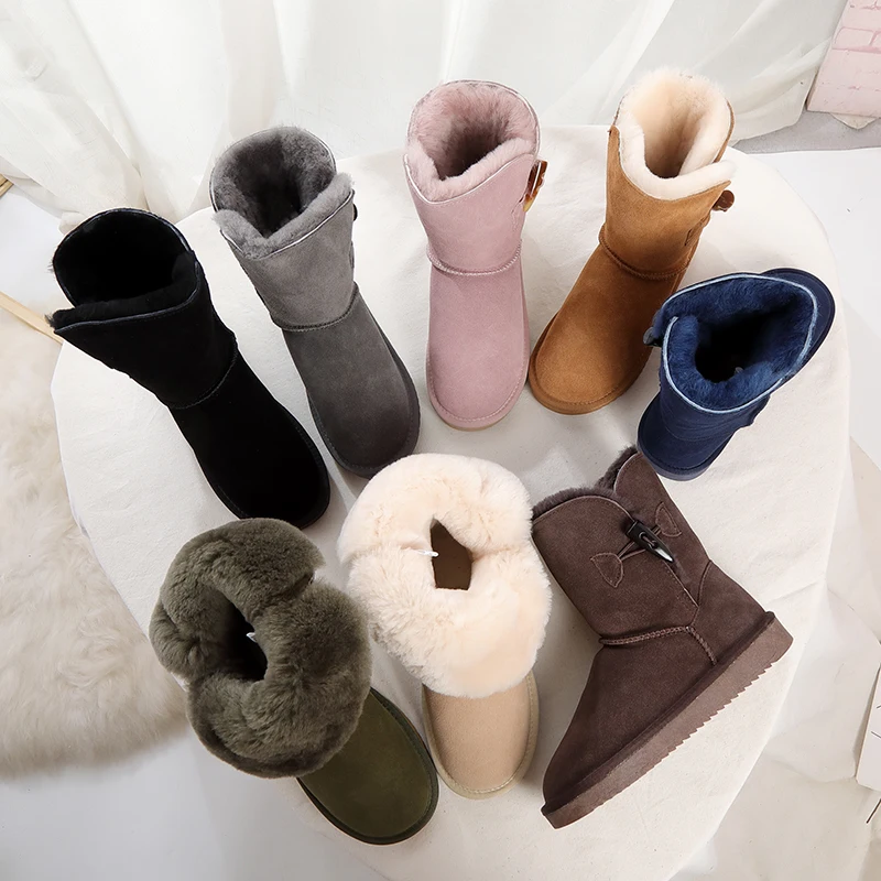 New Arrival 100% Real Fur Classic Mujer Botas Waterproof Genuine Cowhide Leather Snow Boots Winter Shoes for Women