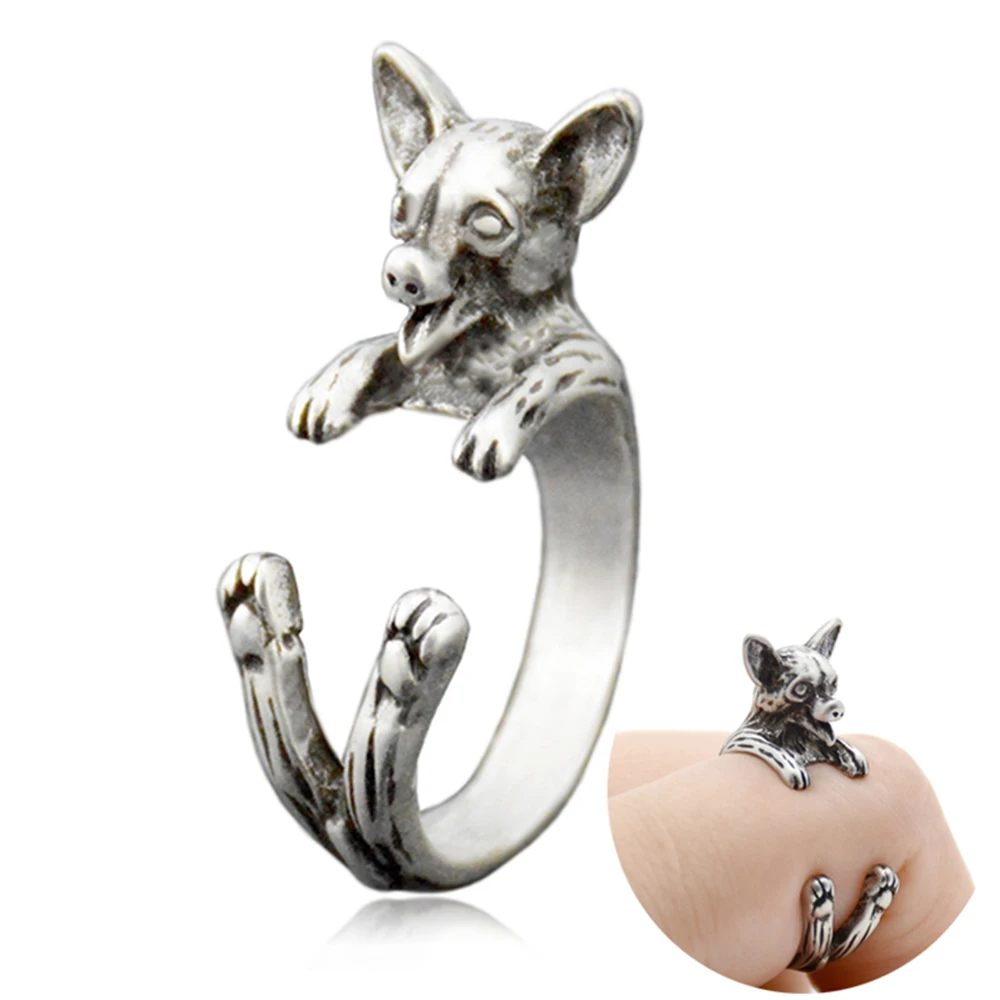 Retro Chihuahua Anillos Dog Ring Men Boho Brass Knuckle Anel Feminino Couple Rings For Women Fashion Jewelry Boyfriend Gifts