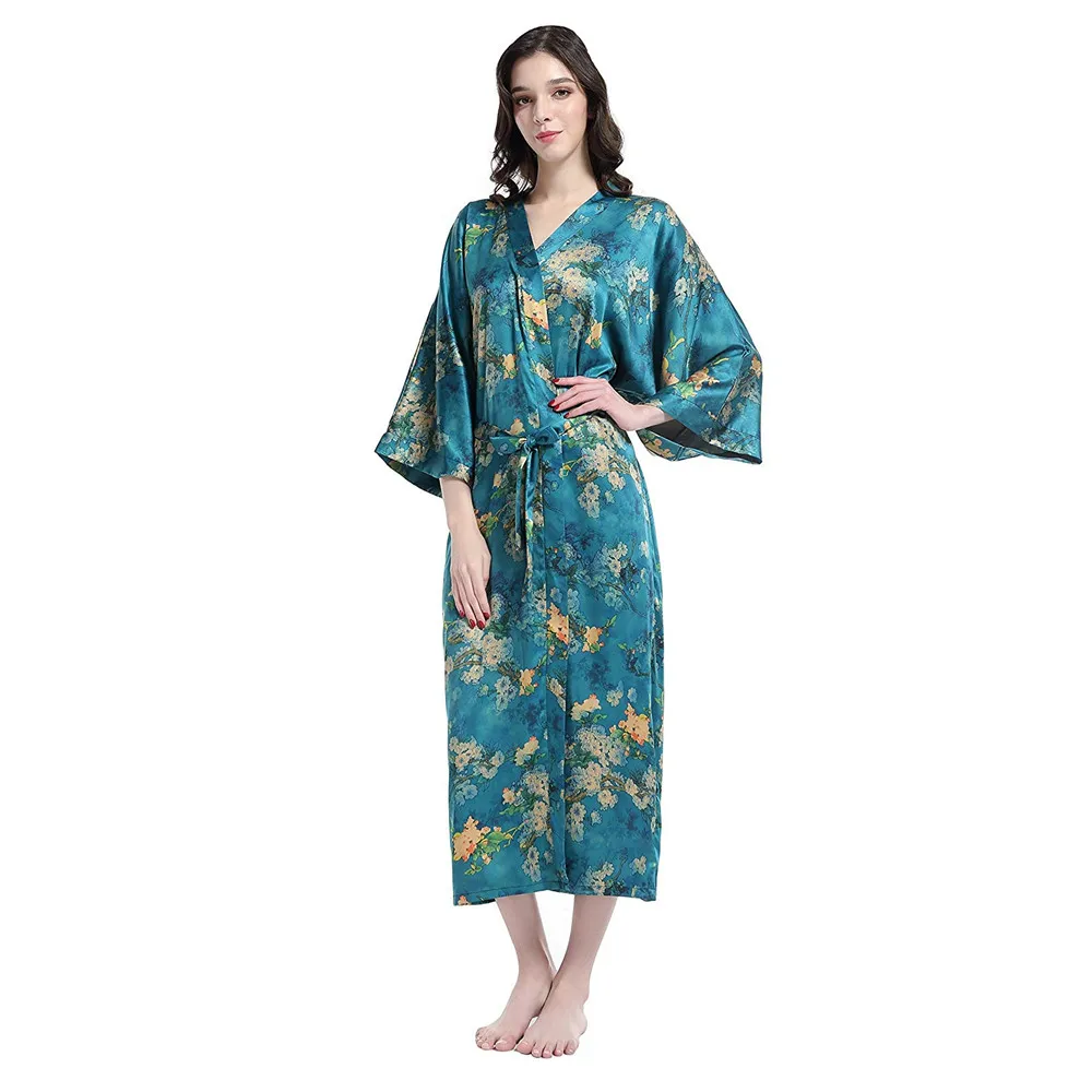 Blue Ladies Night Kimono Bathrobe Gown Oversize 3xl 4xl Novelty Wedding Robe V-neck Half Sleeve Sleepwear For 100kg-120kg Women