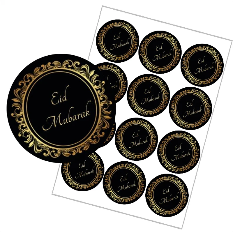 

Eid Mubarak Party Favor Stickers-120pcs Black Gold Stickers for Eid Mubarak Party Decoration Baby Shower Party Supplies