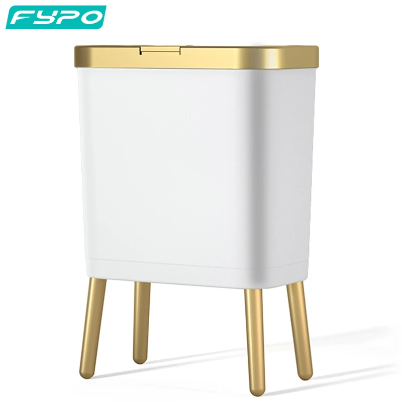 Luxury Golden Waste Bins 15L Large-capacity Kitchen Trash Can High Foot Stand Garbage Can With Lid Toilet Bathroom Trash Bin