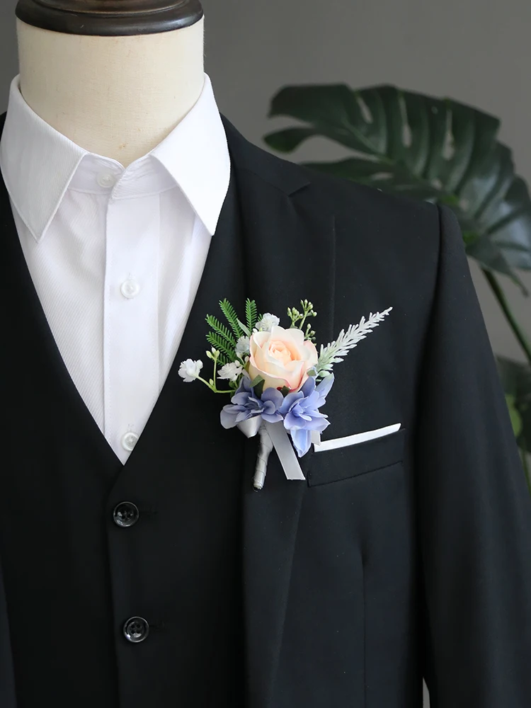 GT ผ้าไหม Corsages สีฟ้า Boutonnieres ของตกแต่งงานแต่งงานแต่งงาน Rose นาฬิกาข้อมือ Corsage Pin Boutonniere ดอกไม้สำหรับผู้เข้าพัก