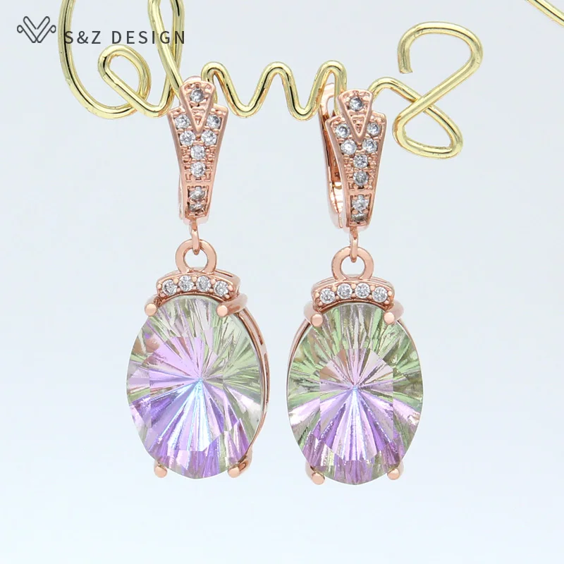 S&Z DESIGN 2021 New Fashion Luxury Large Oval Crystal Dangle Earrings Cubic Zirconia Earrings For Women Wedding Elegant Jewelry