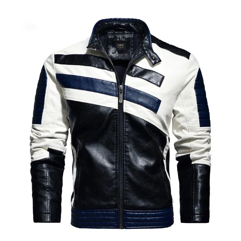 

Autumn and winter boys' leather clothes European and American large men's PU coat with plush thin locomotive fat jacket trend