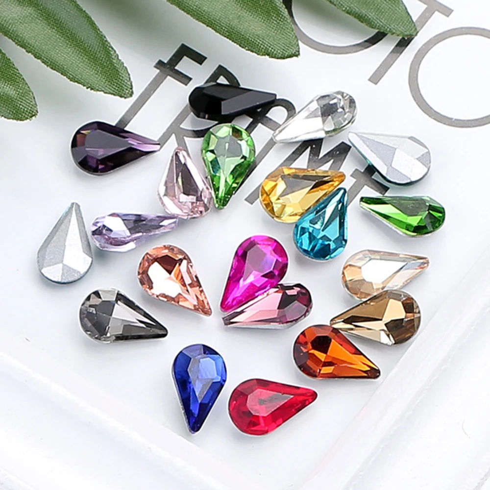 5X8mm-8x13mm Mix Größe Drop Pointback Glitter Kristalle Strass Perlen Zubehör Bekleidungs Steine Edelsteine Kleber Strass Dekorationen – Detail 5