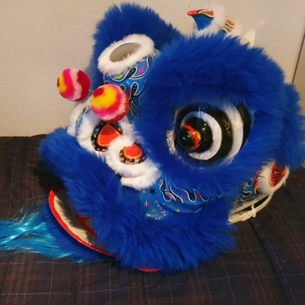 Costume de mascotte de danse bleu fait à la main, laine du sud, art populaire chinois, publicité de jeu de fête pour deux adultes, vêtements de cosplay