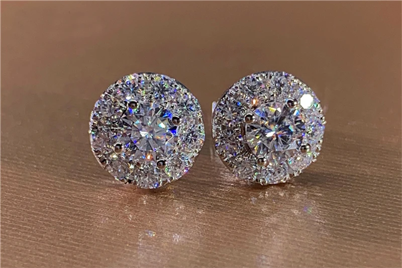 Custom Solid 10K White Gold Stud Earrings Women 0.5 1 2 3 Carat Round Moissanite Diamond Wedding Anniversary Engagement Party