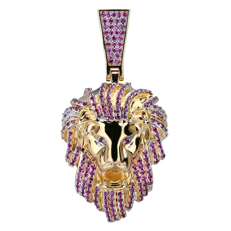 

Bling Bling Golden Animal Lion Mens Signet Pendants Necklaces Micro Paved CZ Rhinestone Ice Out Hip Hop Rapper Jewelry