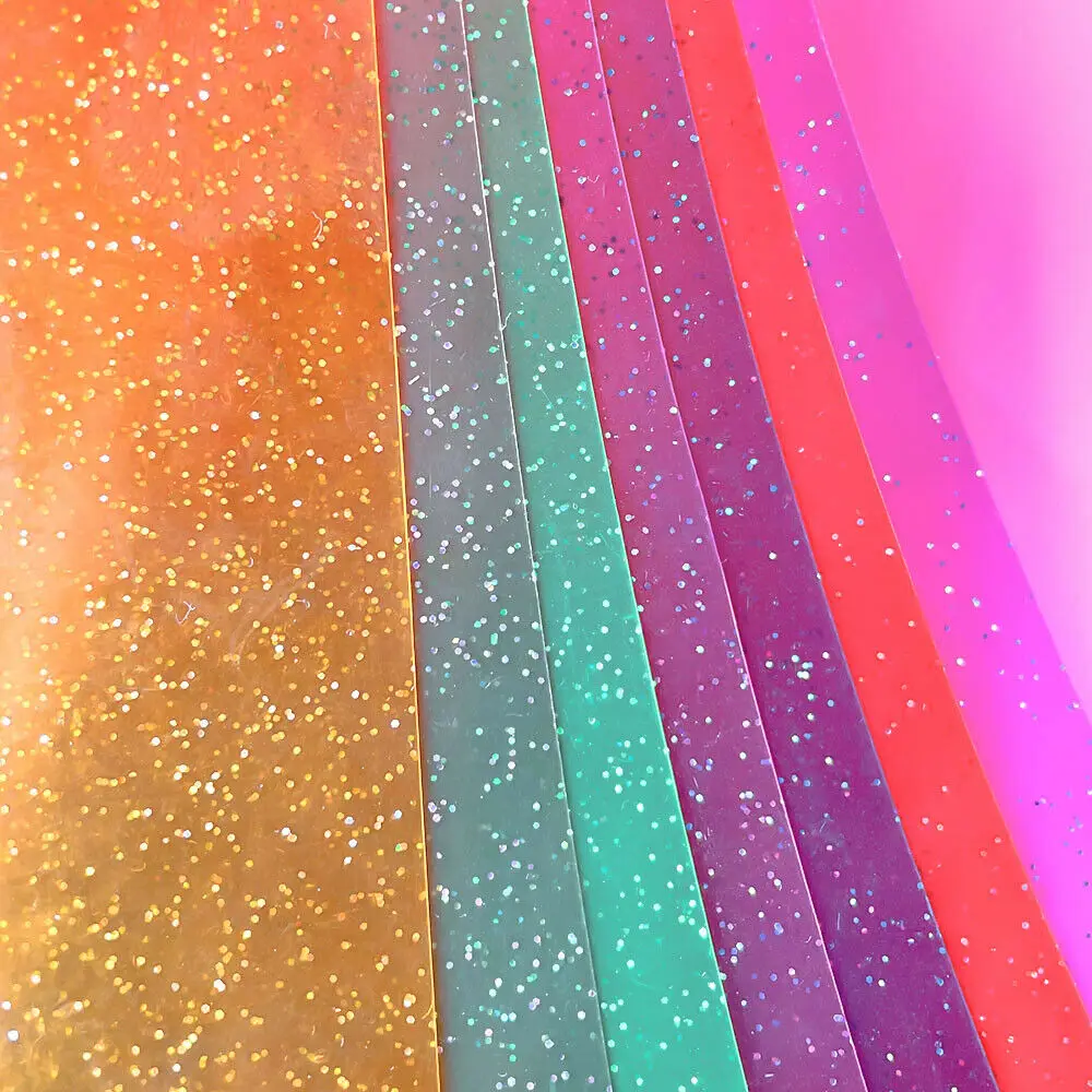 20x30cmPVC Jelly Vinyl Fabric Transparent Glitter Powder Synthetic Leather Sheet for DIY Hair Bow Craft Supplies Home Decoration