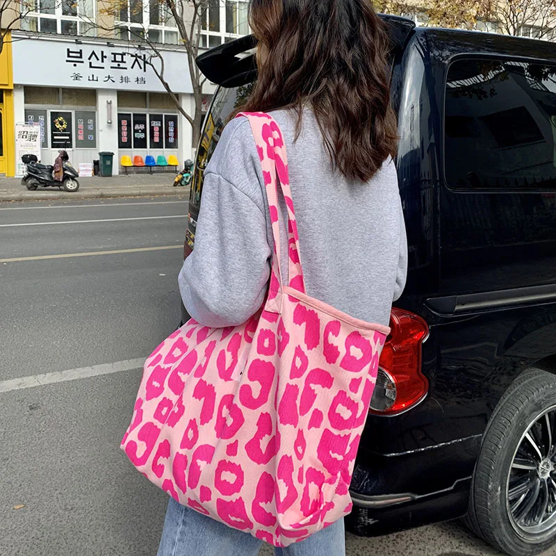 Borsa da donna borsa a tracolla a tracolla nuova borsa di tela di grande capacità rosa leopardo moda europea e americana