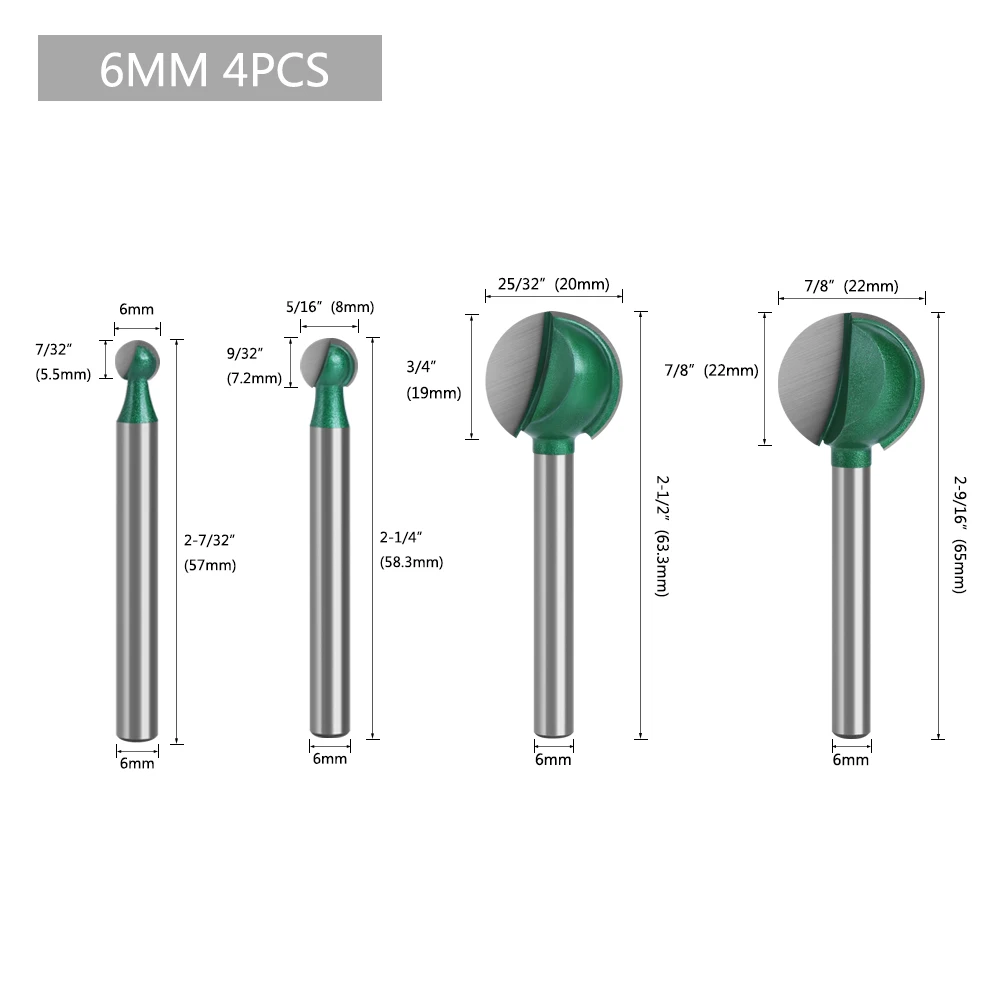 LAVIE 3mm or 6mm Shank Ball Nose Round Carving Bit Router Bit for Wood Cove CNC Milling Cutter Radius Core Tungsten Carbide