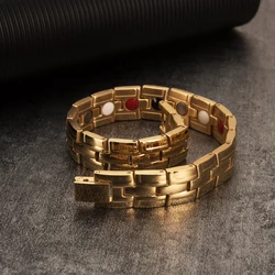 Vinterly Steel Magnetic Bracelets Male Health Energy Male Waterproof Stainless Gold-color Chain Link Germanium Men Jewelry