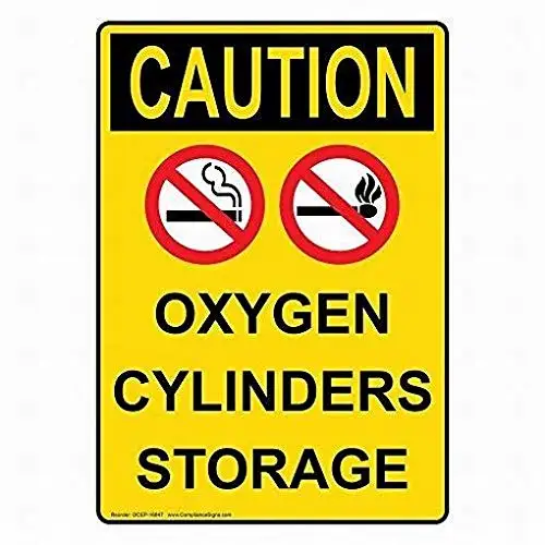 Vertical OSHA Caution Oxygen Cylinders Storage Sign Yellow 8x12 Street Parking Warning Tin Sign Decor