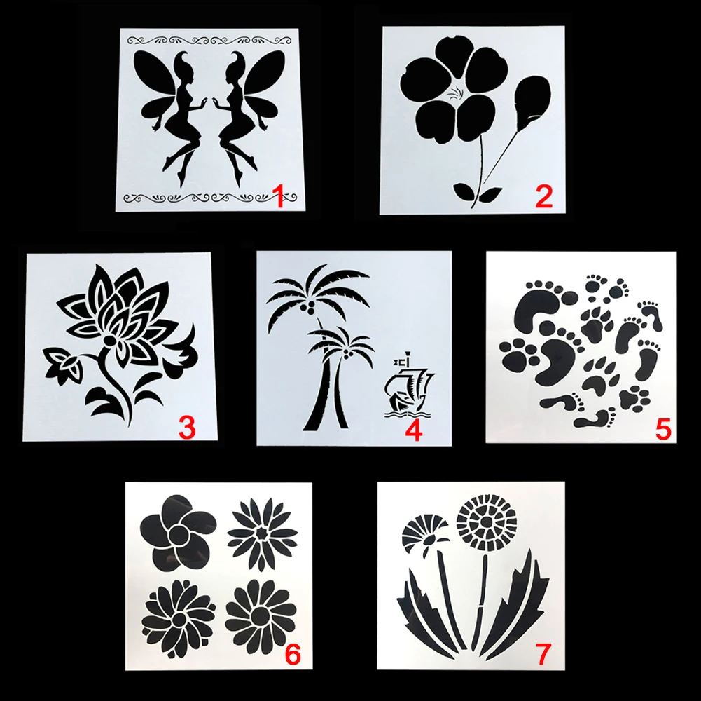 7Pcs Patterns Optional Embossing Template Scrapbooking Album Diary DIY Decorative Painting Stencils Cake Wall Decoration Tool