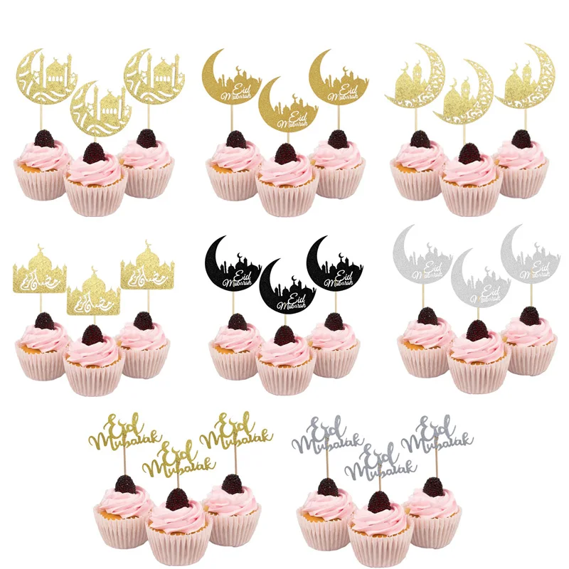 

10Pcs Moon Eid Mubarak Paper Cupcake Toppers Ramadan Kareem Islamic Muslim Festival Cake Decoration Eid Al-fitr Party Supplies