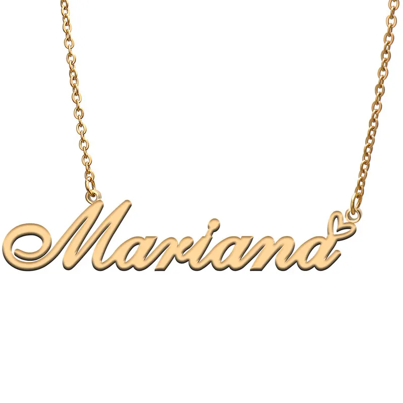 Mariana with Heart Name Necklace for Women Stainless Steel Jewelry Nameplate Pendant Femme Mother Child Girls Gift