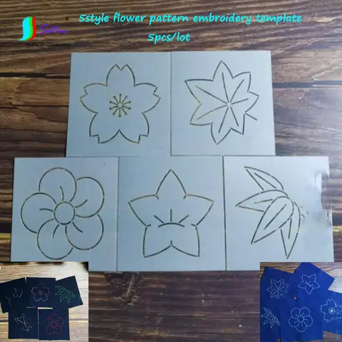 5style Cherry Plum Blossom Bamboo Maple Leaf Platycodon Grandiflorum Pattern Soft Template DIY Embroidery Tool Sashiko Template