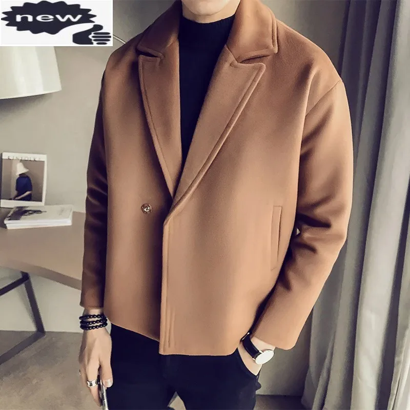 

Casual Loose Wool Blends Short Coat England Style Single Button Windbreaker 2021 New Solid Color Winter Outerwear Plus Size 5XL