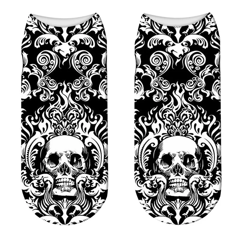 Calcetines tobilleros de algodón para mujer, medias cortas con estampado de dibujos animados, esqueleto, Calavera, Harajuku, Kawaii