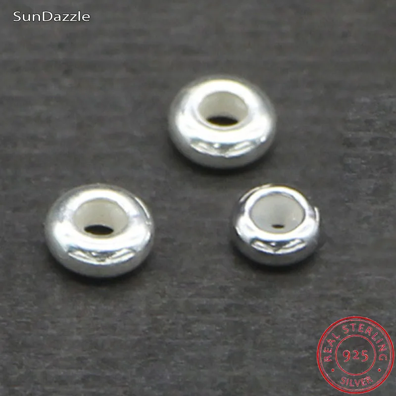 

Silicone Filled Bead Real Pure Solid 925 Sterling Silver Spacers Flat Round Fit Beads DIY Jewelry Making Findings