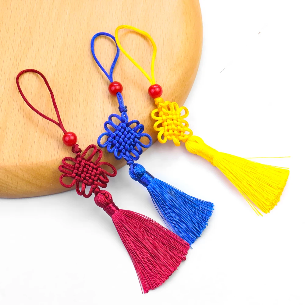 2PC Hand-woven Mini Chinese Knot Tassel Pendant Tassel Bookmark Jewelry Crafts Home Car Traditional Ethnic Decoration Accessory