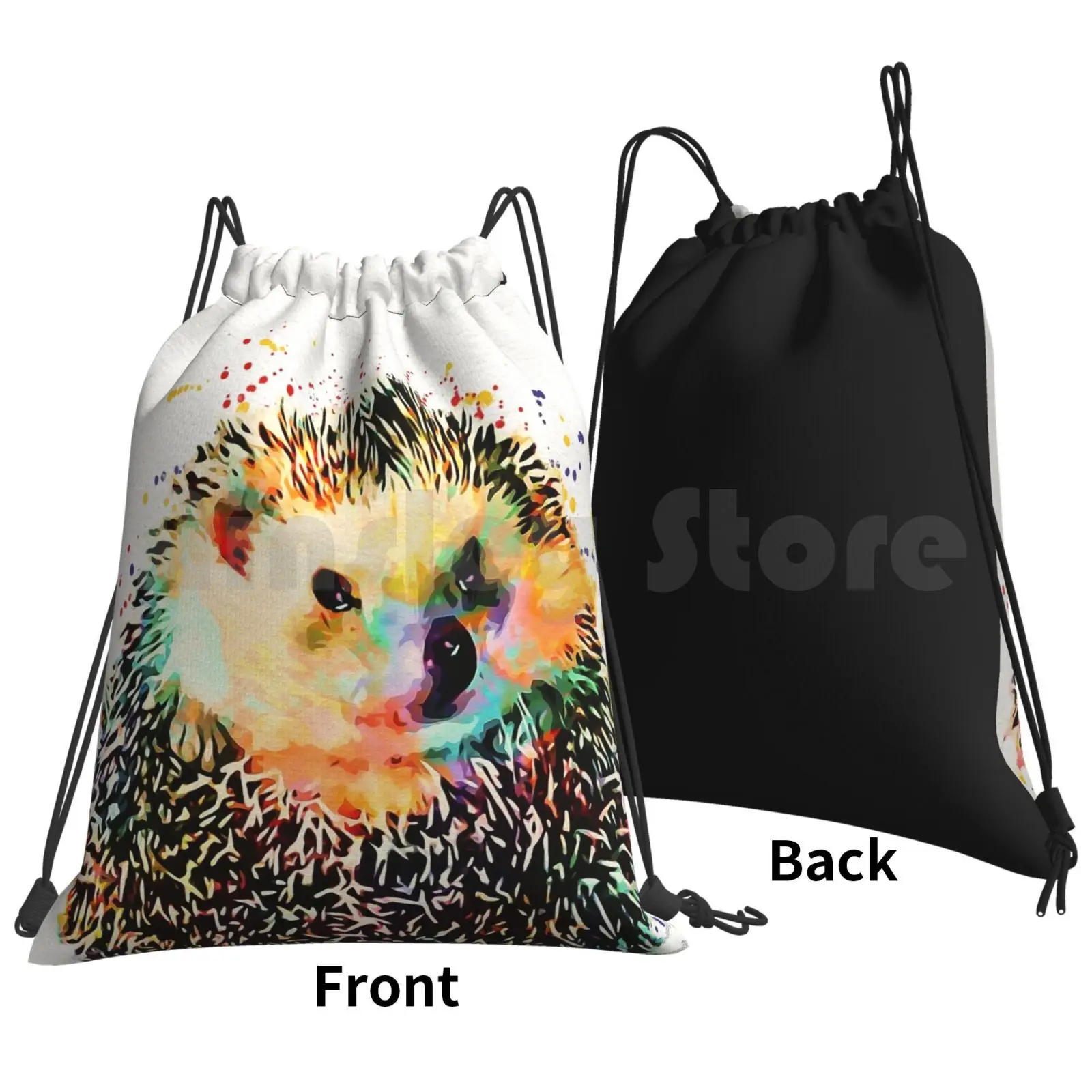 Забавный рюкзак с изображением ежика, сумки на шнурке, спортивная сумка, водонепроницаемая сумка с изображением ежика для детской комнаты, акварельные животные, детские красные, синие, зеленые