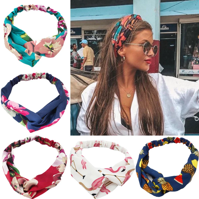 Bohemian Hairbands Print Headbands for Women Girls Retro Cross Knot Turban Bandanas Ladies Headwear Hair Accessories scrunchie