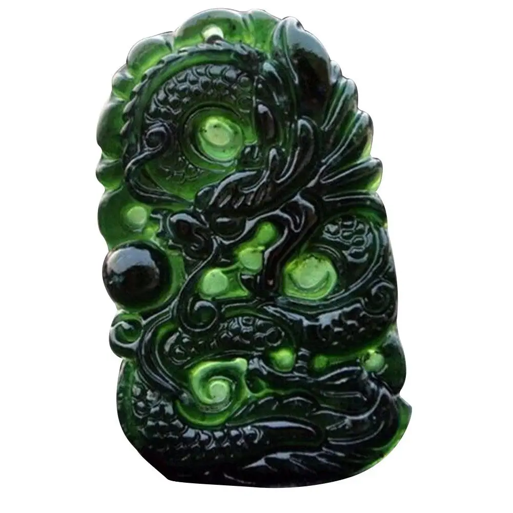 Chinese Natural Black Green Jade Pendant Dragon Shaped Handmade Jade Desktop Ornaments for Study Office Crafts Good Luck Amulet