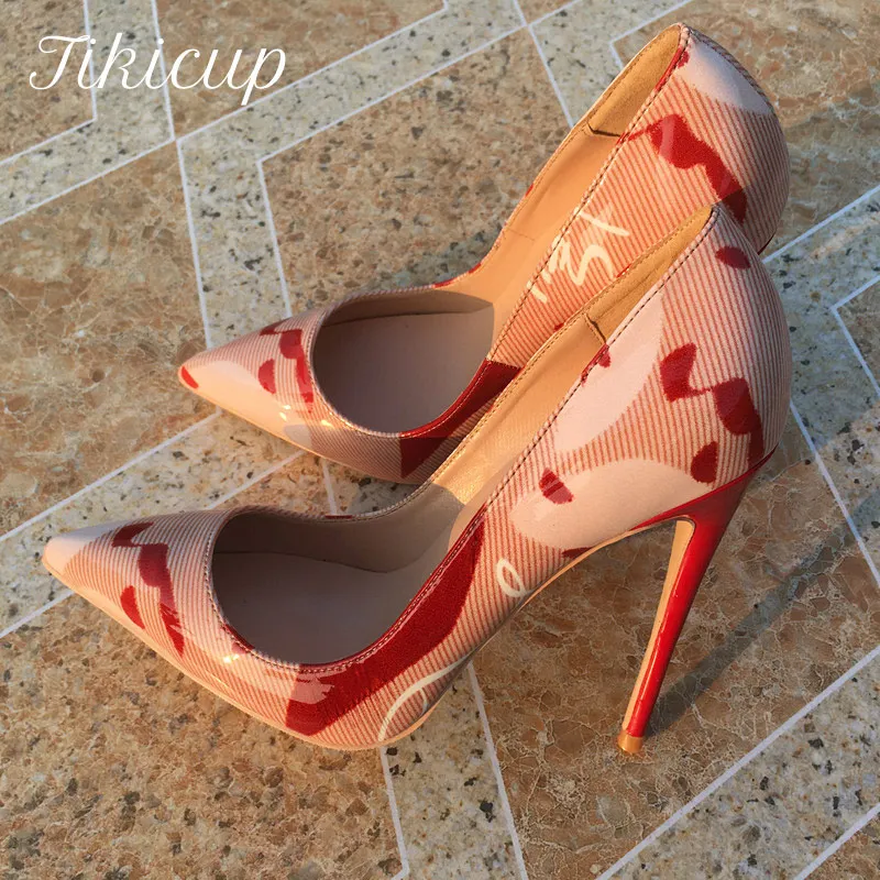 Tikicup Floral Patern Print Women Pointed Toe High Heels Fashion Ladies Chic Pumps Slip On Stilettos Party Shoes Color Customize