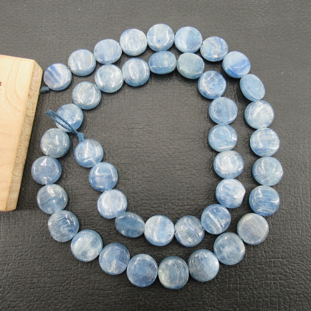 APDGG 10MM Natural Blue Kyanite Quartz Coin Round Gemstone Loose Beads 16\