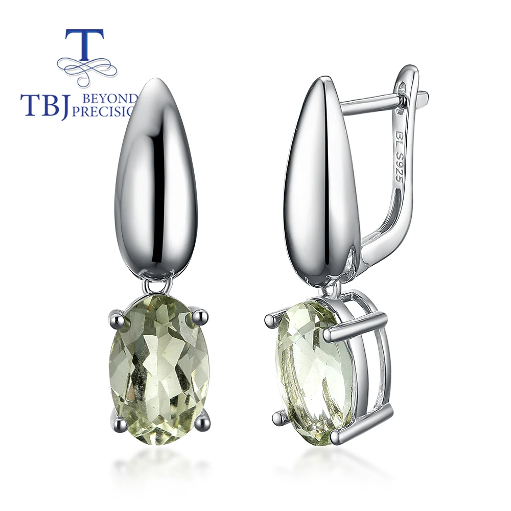 TBJ, New natural green Amethyst Oval 8*12mm gemstone earrings 925 sterling silver Simple Women's fine Jewelry Gift