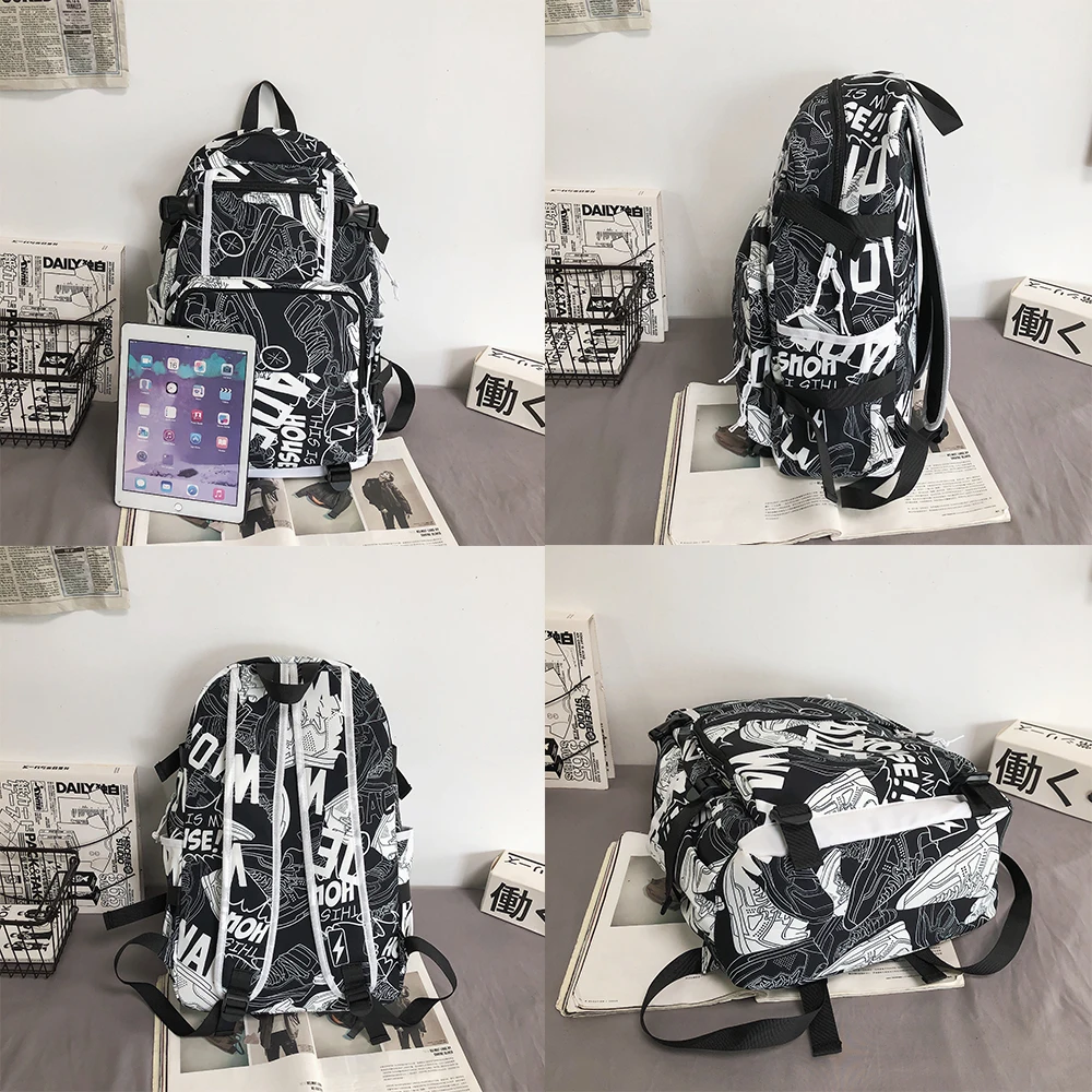 Harajuku Girl Male School Bag Female Graffiti Print Men Backpack Women Book Boy Bag Nylon Ladies Fashion Laptop Backpack Student