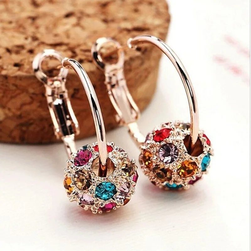Rhinestone Lucky Ball Transfer Bead Earrings Fashion Jewelry Crystal Ball Earrings For Women Party Wedding Jewelry Stud Earrings