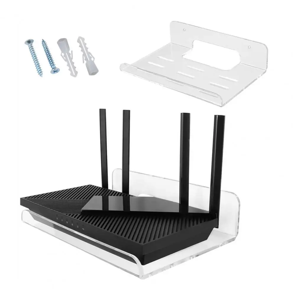 WiFi Router Bracket Multifunctional Clear Acrylic Wireless Router Wall Hanging Storage Shelf for Living Room