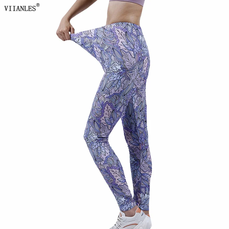 VIIANLES 2021 New Hot Printed Stretch Sexy Leggings Women Slim Pants Street Women Clothing High Waist Fashion Printing Pants